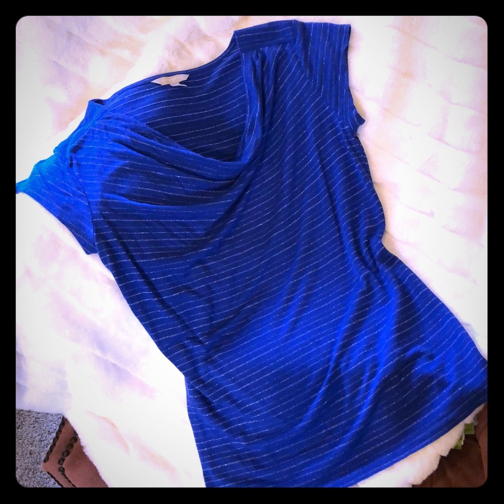 Banana republic blue metallic stripe cowl top